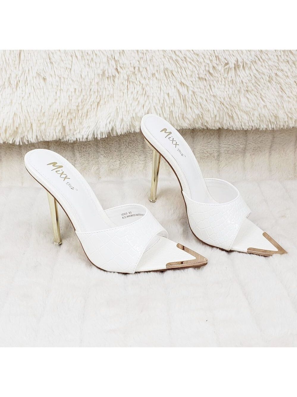 Venus White Slip On Pointy Toe High Heel Slides Brand New